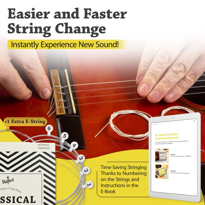 Belfort Classical Guitar Strings Nylon - Classical Nylon Strings Coated in Silver - 6 Guitar String Set + Extra 1E - Cuerdas para guitarra acustica - Cuerdas de guitarra acustica - Image 5